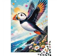 Macareux Océan Fleurs 1000pcs Mini Puzzle pour Adultes Difficile | 38x26cm Carton Décor Salon Structure Durable Cadeau Anniversaire Relaxation