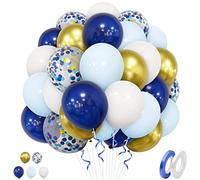 Macaron Bleu Blanc Ballons en Latex 50 Pièces 12 Pouces Bleu Marine avec Ballons de Confettis Or Métalliques pour Baptême et Célébration d'Anniversaire