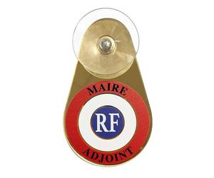Macaron officiel Maire Adjoint - Cocarde tricolore de pare-brise avec ventouse - Insigne républicain sur support acrylique miroir or