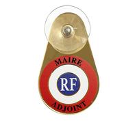 Macaron pare-brise Maire Adjoint avec ventouse 75 x 125 mm cocarde tricolore en verre acrylique miroir or