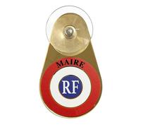 Macaron pare-brise Maire avec ventouse 75 x 125 mm cocarde tricolore en verre acrylique miroir or