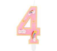Macaroon arc-en-ciel bougies de 4e anniversaire,rose numéro 4 Bougie pour gâteau,bougies de dessins animés Toppers de gâteau arc-en-ciel pour fille garçon 4e anniversaire décorations supplies