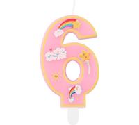 Macaroon arc-en-ciel bougies de 6e anniversaire,rose numéro 6 Bougie pour gâteau,bougies de dessins animés Toppers de gâteau arc-en-ciel pour fille garçon 6e anniversaire décorations supplies