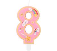 Macaroon arc-en-ciel bougies de 8e anniversaire,rose numéro 8 Bougie pour gâteau,bougies de dessins animés Toppers de gâteau arc-en-ciel pour fille garçon 8e anniversaire décorations supplies