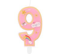 Macaroon arc-en-ciel bougies de 9e anniversaire,rose numéro 9 Bougie pour gâteau,bougies de dessins animés Toppers de gâteau arc-en-ciel pour fille garçon 9e anniversaire décorations supplies