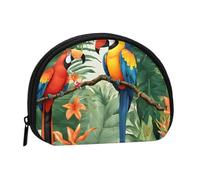 Macaw and Toucan Perching of Rainforests Full Format Printed Polyester Portable Mini Storage Bag Shell Shape Wallet Small Coin Wallet Shell Storage Bag, Noir , Taille unique