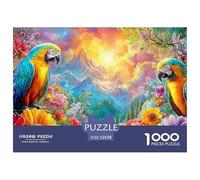 Macaws Among Flowers, Mountain Backdrop Puzzle De 1000 Pièces Parrot Éducatif Et De Défiant, Recyclé 52x38cm/1000pcs