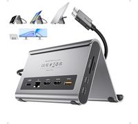 MacBook Station d'accueil Double Moniteur 4K@60Hz pour MacBook Pro M4/M5 | PULWTOP Station d'accueil USB-C avec 2 HDMI, Ethernet, USB-A/C 10 Gbit/s, PD, Audio, SD/TF, format compact, Grise