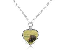 maccbn Bison Eats Grass Collier urne pour cendres d'animal domestique avec pendentif en forme de cœur étanche avec kit de remplissage Chaîne réglable de 70,1 cm Bijoux souvenir pour chien chat Cadeau