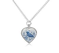 maccbn Bluebird and Flowers Collier urne pour cendres d'animaux domestiques avec pendentif en forme de cœur étanche avec kit de remplissage Chaîne réglable de 70,1 cm Bijoux souvenir pour chien chat