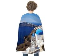 maccbn Cape d'Halloween réversible bleue et rouge Santorin île grecque vue sur la mer Cape médiévale Renaissance Cosplay fête d'anniversaire Déguisement