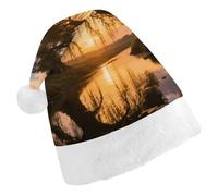 maccbn Chapeau de Père Noël extensible avec grands arbres de Noël au coucher du soleil - Accessoire de fête festif pour chant, Nouvel An, cosplay