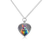 maccbn Collier urne arc-en-ciel lapin pour animaux de compagnie - Pendentif commémoratif imperméable en forme de cœur avec kit de remplissage - Chaîne réglable de 70,1 cm - Bijou souvenir pour chien