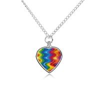 maccbn Collier urne arc-en-ciel pour cendres d'animaux domestiques - Pendentif commémoratif imperméable en forme de cœur avec kit de remplissage - Chaîne réglable de 70,1 cm - Bijou souvenir pour
