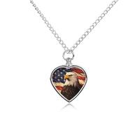 maccbn Collier urne avec drapeau et aigle pour cendres d'animaux domestiques - Pendentif commémoratif imperméable en forme de cœur avec kit de remplissage - Chaîne réglable de 70,1 cm - Bijou souvenir