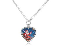 maccbn Collier urne de Noël Père Noël pour cendres - Pendentif commémoratif imperméable en forme de cœur avec kit de remplissage - Chaîne réglable de 70,1 cm - Bijou souvenir pour chien et chat