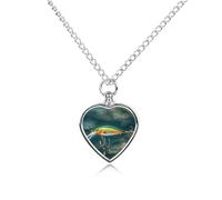 maccbn Collier urne de pêche style leurre de pêche pour cendres d'animaux domestiques - Pendentif commémoratif en forme de cœur imperméable avec kit de remplissage - Chaîne réglable de 70,1 cm
