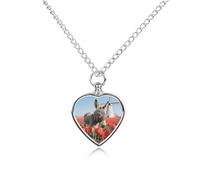 maccbn Collier urne en forme d'âne et de fleurs pour animaux de compagnie - Pendentif commémoratif étanche en forme de cœur avec kit de remplissage - Chaîne réglable de 70,1 cm - Bijou souvenir pour