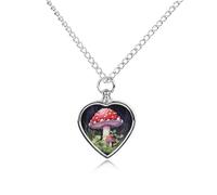 maccbn Collier urne en forme de champignons dans l'herbe pour cendres d'animaux domestiques - Pendentif commémoratif imperméable en forme de cœur avec kit de remplissage - Chaîne réglable de 70,1 cm