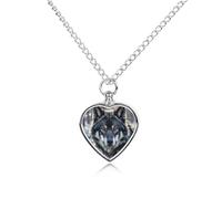 maccbn Collier urne en forme de loup aux yeux rouges pour cendres - Pendentif commémoratif imperméable en forme de cœur avec kit de remplissage - Chaîne réglable de 70,1 cm - Bijou souvenir pour chien