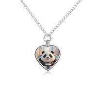 maccbn Collier urne en forme de panda pour cendres - Étanche - Pendentif commémoratif en forme de cœur avec kit de remplissage - Chaîne réglable de 70,1 cm - Bijou souvenir pour chien et chat - Cadeau