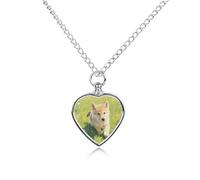 maccbn Collier urne imperméable en forme de petit loup pour cendres - Pendentif commémoratif en forme de cœur avec kit de remplissage - Chaîne réglable de 70,1 cm - Bijou souvenir pour chien et chat