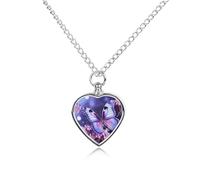 maccbn Collier urne papillon violet pour cendres d'animal domestique avec pendentif commémoratif imperméable en forme de cœur avec kit de remplissage, chaîne réglable de 70,1 cm, bijou souvenir pour