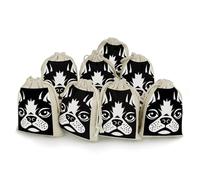 maccbn Lot de 8 sacs en mousseline de coton naturel réutilisables avec cordon de serrage - Pochettes cadeaux vides en forme de bouledogue français pour thé, bijoux, cadeaux de fête de mariage, cadeaux