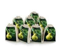 maccbn Lot de 8 sacs en mousseline de coton naturel réutilisables avec cordon de serrage - Poires sur l'arbre - Pochettes pour thé, bijoux, cadeaux de fête de mariage, cadeaux de vacances, 12,7 x 17,8