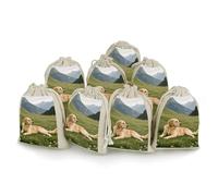 maccbn Lot de 8 sacs en mousseline de coton naturel réutilisables avec cordon de serrage - Sacs cadeaux vides en forme de chien dans la prairie pour thé, bijoux, sachets de mariage, cadeaux de