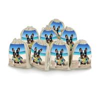 maccbn Lot de 8 sacs en mousseline de coton naturel réutilisables avec cordon de serrage - Sacs cadeaux vides - Bouledogue français - Pochettes d'été pour thé, bijoux, sachets de mariage, cadeaux de