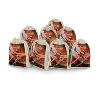 maccbn Lot de 8 sacs en mousseline de coton naturel réutilisables avec cordon de serrage - Sacs cadeaux vides en forme de libellule rouge pour thé, bijoux, sachets de mariage, cadeaux de vacances