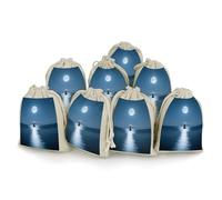 maccbn Lot de 8 sacs en mousseline de coton naturel réutilisables avec cordon de serrage - Sacs cadeaux vides pleine lune sur l'océan pour thé, bijoux, sachets de mariage, cadeaux de vacances, 12,7 x