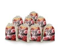 maccbn Lot de 8 sacs en mousseline de coton naturel réutilisables avec cordon de serrage - Sacs cadeaux vides en forme de chat dans des fleurs pour thé, bijoux, cadeaux de fête de mariage, cadeaux de