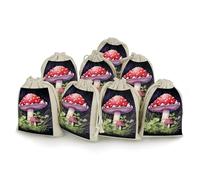 maccbn Lot de 8 sacs en mousseline de coton naturel réutilisables avec cordon de serrage - Sacs cadeaux vides en forme de champignons dans l'herbe pour thé, bijoux, sachets de mariage, cadeaux de