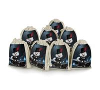 maccbn Lot de 8 sacs en mousseline de coton naturel réutilisables avec cordon de serrage - Sacs cadeaux vides gothiques portant des chapeaux de chien pour thé, bijoux, cadeaux de fête de mariage