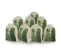 maccbn Lot de 8 sacs en mousseline de coton naturel réutilisables avec cordon de serrage - Sacs cadeaux vides avec deux fantômes verts pour thé, bijoux, sachets de mariage, cadeaux de vacances, 12,7 x