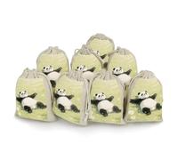 maccbn Lot de 8 sacs en mousseline de coton naturel réutilisables avec cordon de serrage - Sacs cadeaux vides - Motif panda allongé sur la pelouse - Pour thé, bijoux, cadeaux de fête de mariage