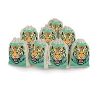 maccbn Lot de 8 sacs en mousseline de coton naturel réutilisables avec cordon de serrage - Sacs cadeaux vides à motif tête de tigre pour thé, bijoux, sachets de mariage, cadeaux de vacances, 12,7 x