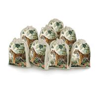 maccbn Lot de 8 sacs en mousseline de coton naturel réutilisables avec cordon de serrage - Sacs cadeaux vides avec imprimé botanique tigre pour thé, bijoux, sachets de mariage, cadeaux de vacances