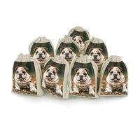maccbn Lot de 8 sacs en mousseline de coton naturel réutilisables avec cordon de serrage - Sacs cadeaux vides - Motif bouledogue mignon - Pour thé, bijoux, mariage, fête, cadeaux de vacances, 12,7 x