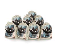 maccbn Lot de 8 sacs vides réutilisables en mousseline de coton naturel avec cordon de serrage - Pochettes cadeaux vides en forme de chat noir pour thé, bijoux, cadeaux de fête de mariage, cadeaux de