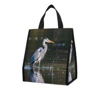 maccbn Sac à déjeuner isotherme pliable gris héron de 9 L, réutilisable, étanche, avec poche, doublure en feuille d'aluminium, sac de rangement thermique léger pour le bureau, le pique-nique, la plage