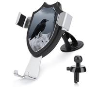 maccbn Support de téléphone universel 3 en 1 pour voiture avec ventouse réglable en forme de corbeau et loup blanc avec crochet en métal pour grille d'aération, pare-brise, tableau de bord