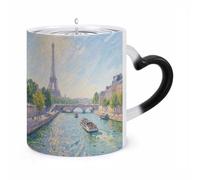 maccbn Tasses à café en céramique avec poignée - Motif Tour Eiffel à Paris - 325 ml - Changement de température - Cadeau fantaisie pour Noël ou anniversaire