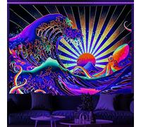 Maccyafst Tenture murale à suspendre à la lumière noire - Kanagawa japonaise réactive aux UV - Tapisserie vintage vague de l'océan pour toile de fond de chambre à coucher