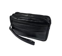 MACEMARO TRADING Sacoche XXL en cuir à poignée pour hommes - Sac à main, sac bandoulière, sac ceinture, sac à poignet, fermeture éclair, noir pour hommes, bracelet de poignet, sangle de main
