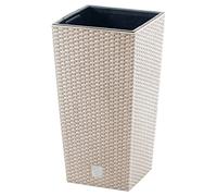 Macétero blanc cassé, avec dépôt, collection Eco carrée de 29 x 29 x 55 cm, capacité de 14 L.