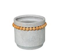 MACETERO CERÁMICA ø19CM GRIS C/BOLITAS MADERA_°19X16CM