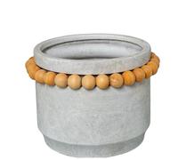 MACETERO CERÁMICA ø24CM GRIS C/BOLITAS MADERA_°24X18CM